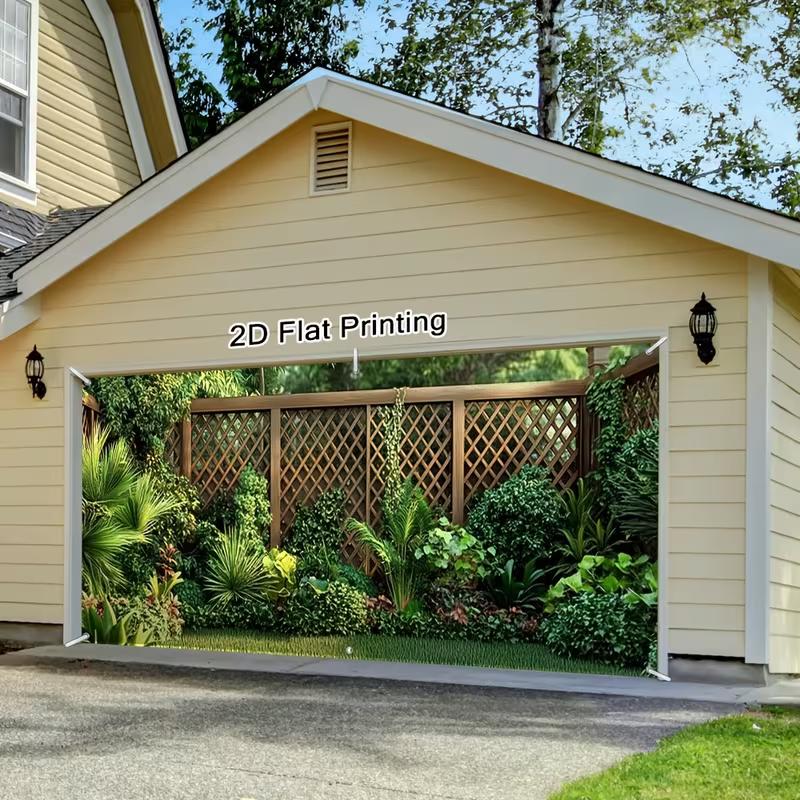 2D Natural Jungle Greenery Fence Backdrop, 10x6ft Plant Wall Background for Garage Door & Party Decoration