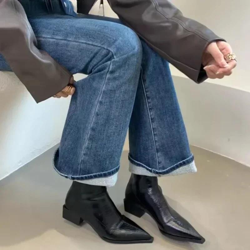 Autumn Women's Ankle Boots Shoes Fashion Pointed Toe Ladies Short Boot Square Low Heel Casual Winter Womens Footwear 2025 New
