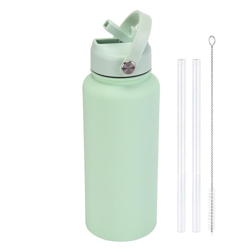 1L Stainless Steel Vacuum Insulated Water Bottle With Handle Straw Lid Outdoor Sports Travel