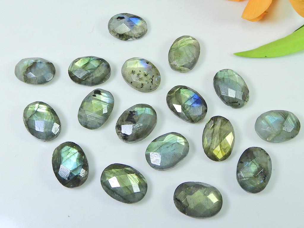 17Pcs 10X14MM Natural Labradorite Both Side Checker Cut Oval Loose Gemstone LM-1236