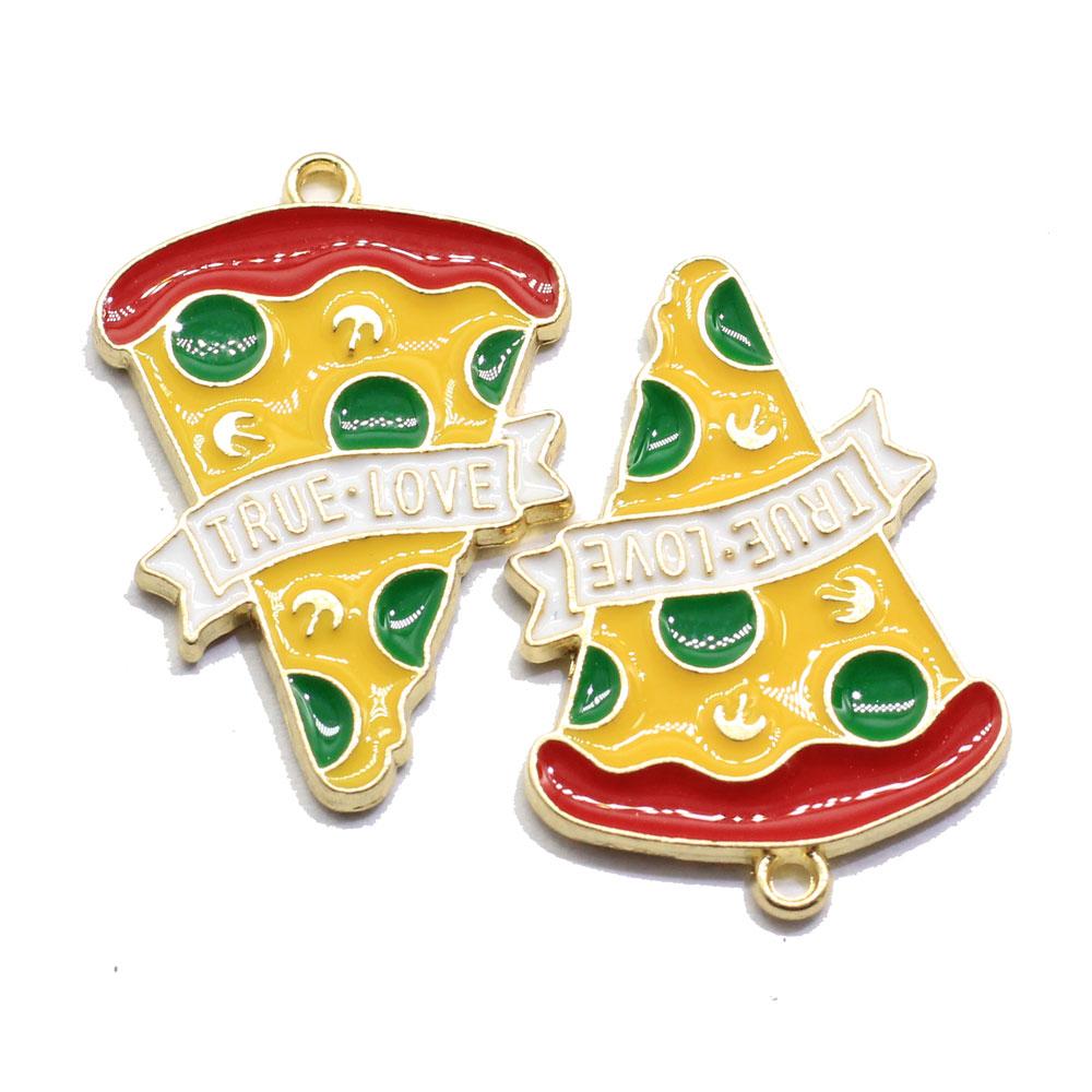 100x Gold Color Ture love Pizza Slice Enamel Charm Pendant Tiny Mini Food Charms Clip on Earrings for Bracelets Cute Gifts Kids