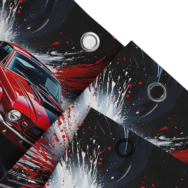 Speed Passion Red Mustang Shower Curtain for Bathroom - Vintage Car Design with Dynamic Splash Effect Waterproof  Durable