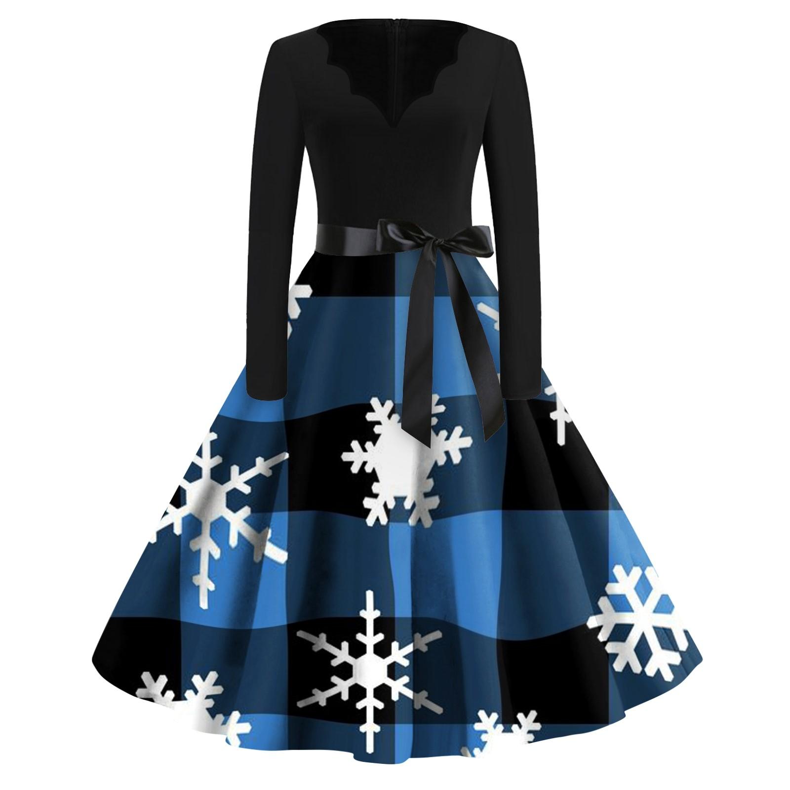 Женские модные повседневные тонкие рождественские платья с длинным рукавом с v-образным — фото 4