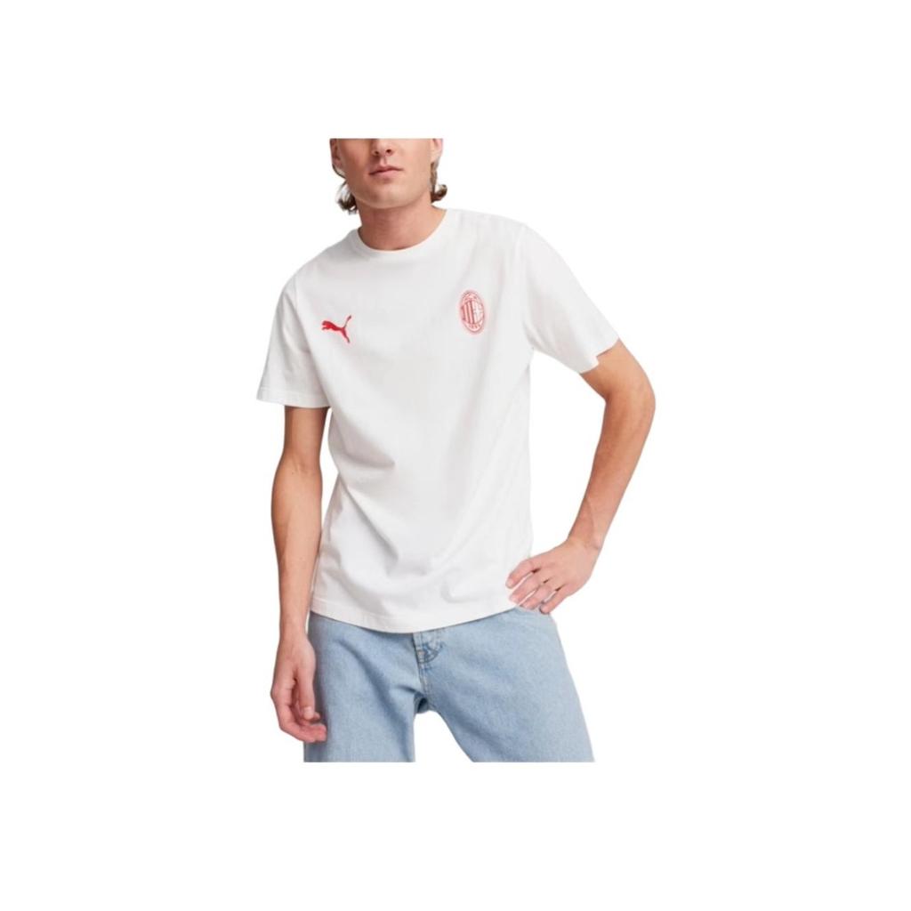 Puma Acm Ess Round Neck Soft Pullover Logo Print Breathable Short Sleeve T-Shirt Men T-Shirts White Red 777669-07