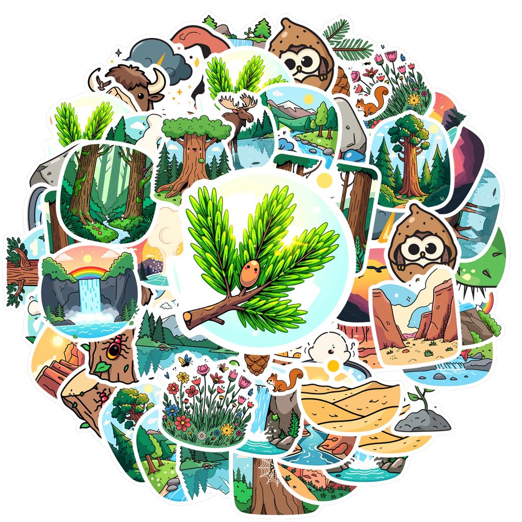 35pcs-100pcs Scenic Nature Stickers Cartoon Scenery Stationery Stickers DIY Stickers For Laptop Luggage Scrapbook Diary