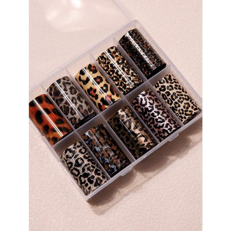 10pcs/Box Leopard Print Nail Art Transfer Foils Nail Accessories DIY Nail Stickers Nail Art Supplies