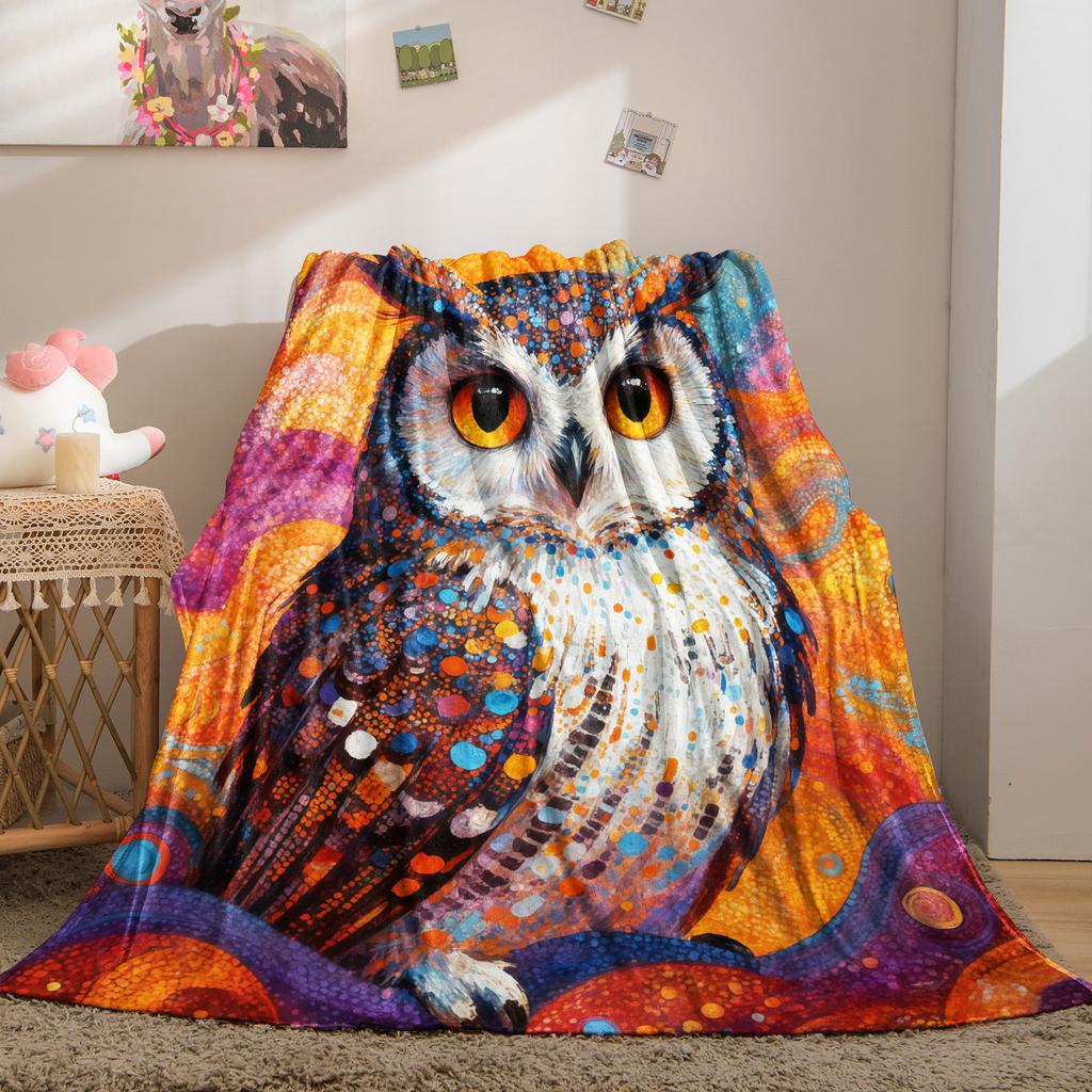 Colorful animal owl pattern Flannel printed blanket suitable for all seasons suitable for living room office sofa and travel
