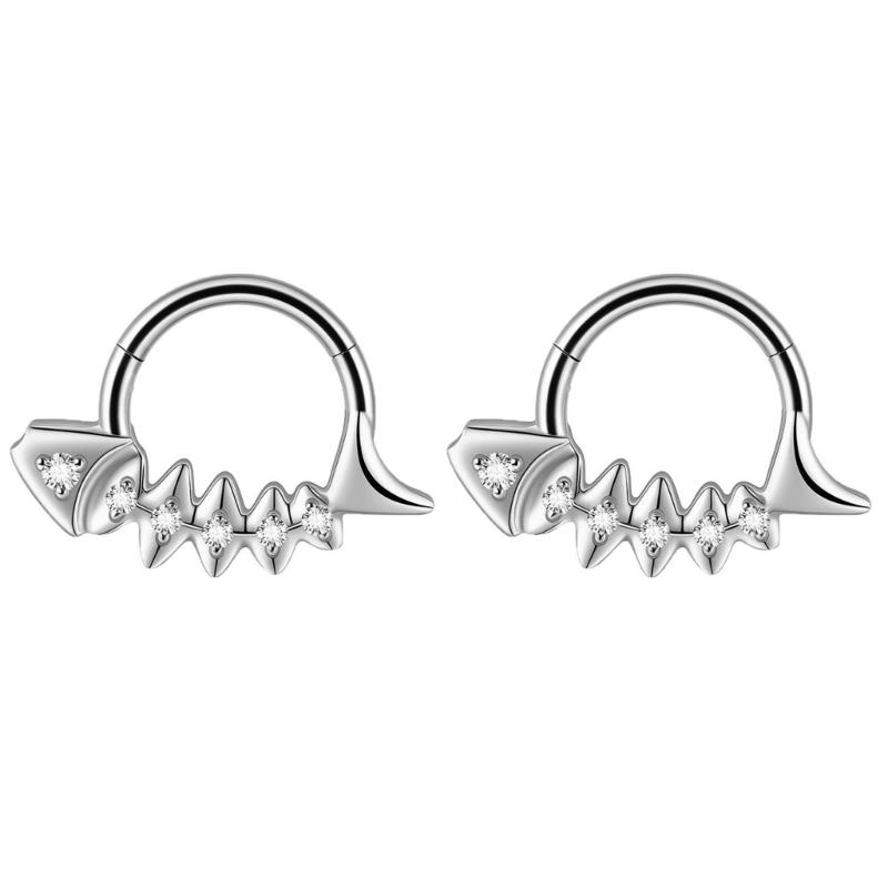 Pack of 2 Unique Geometric Shape Nose Rings Body Piercing Jewelry Seamless Design Metal Texture Polished Finish