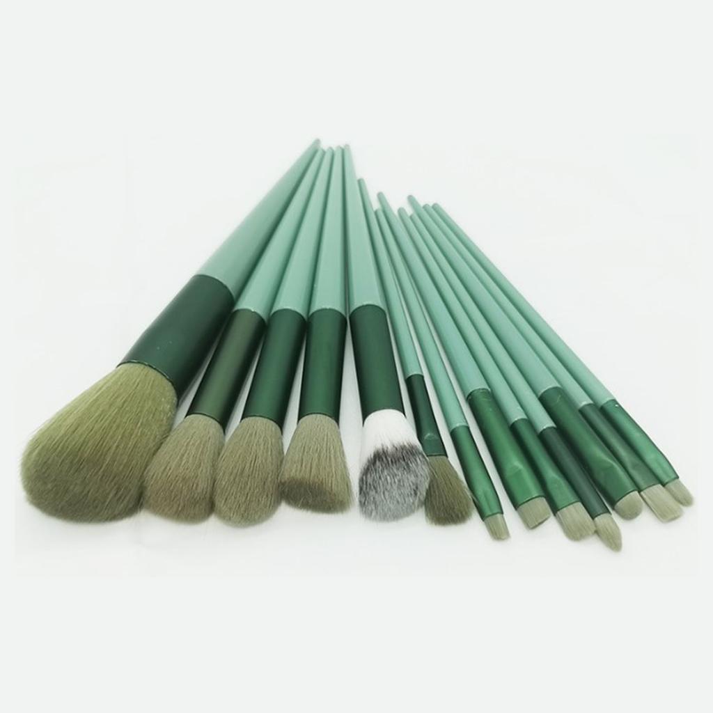 Makeup Brushes 13pcs Green Skin Friendly Bristles Washable Reusable Portable Storage Bag Professional Cosmetic Brushes
