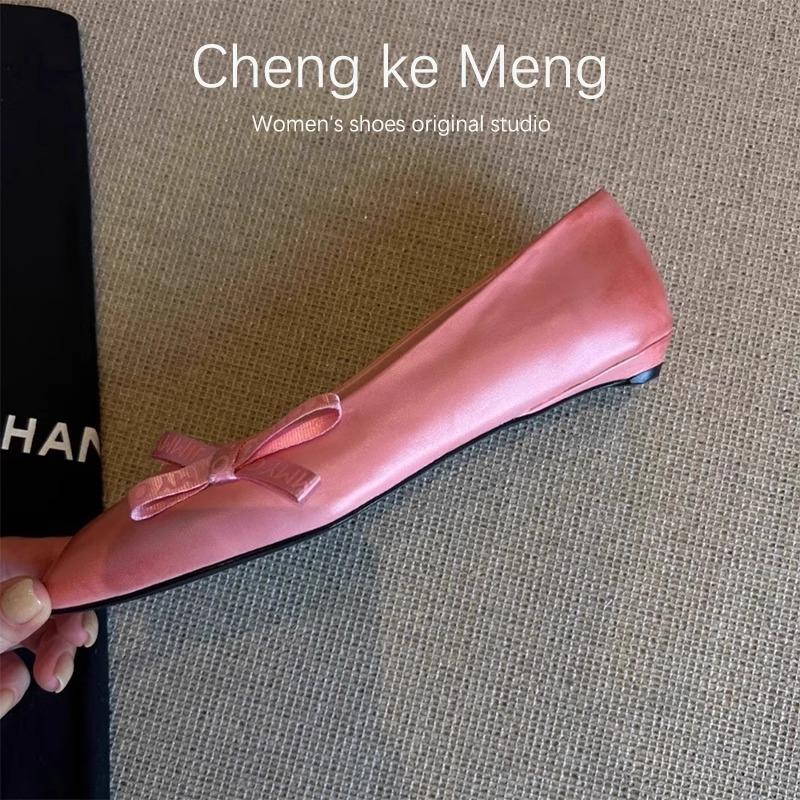 Sheepskin version~ retro square head shallow mouth single shoes women's bow one pedal leather flat Mary Jane shoes