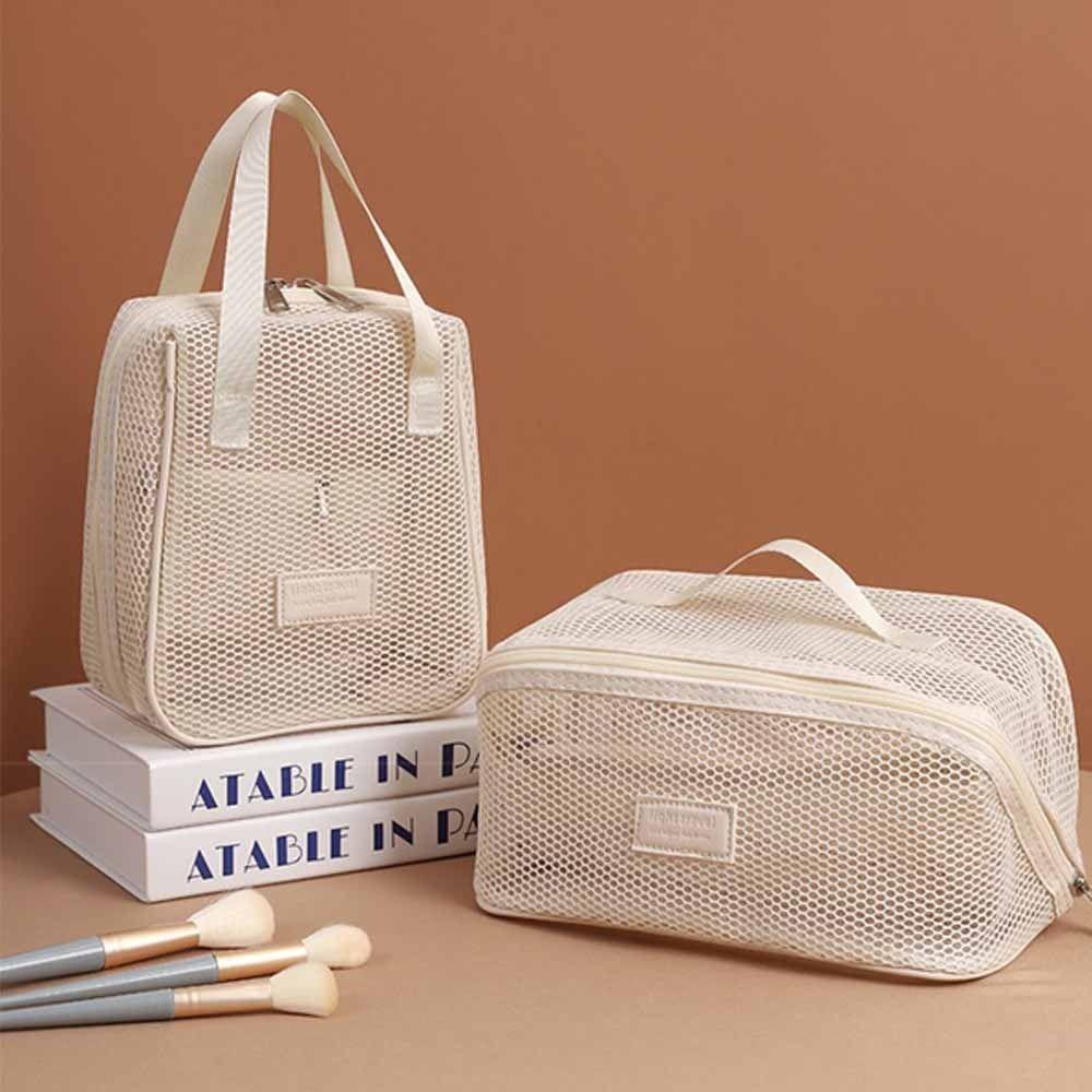 Solid Color Mesh Cosmetic Bag Large Capacity Pillow Makeup Pouch Transparent Makeup Bag  Lady
