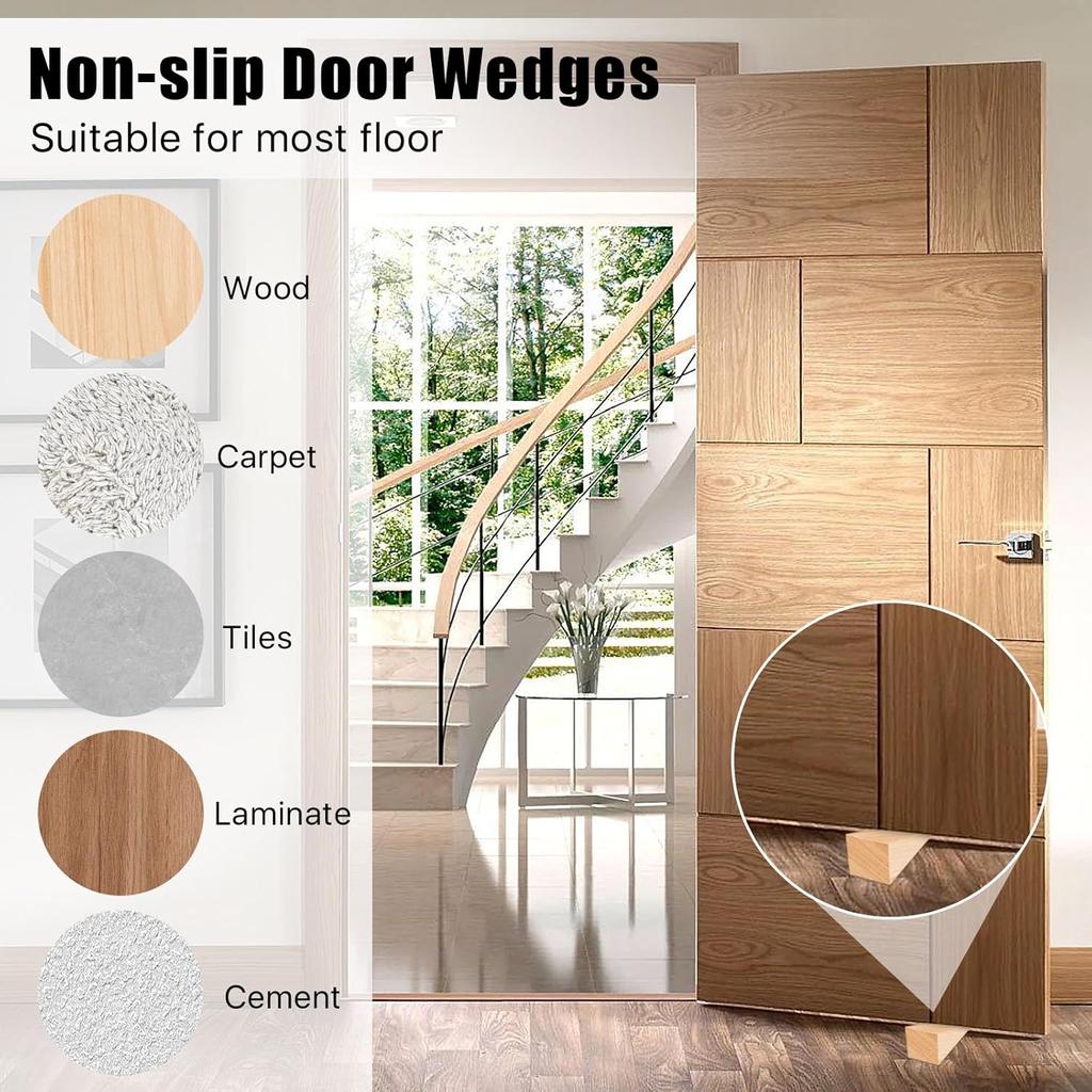 10 Pack Wooden Door Stoppers,Non-Slip Soild Wood Door Wedges for Bottom of Door,Triangle Wood Block Security Door Stopper for Home Office Chair
