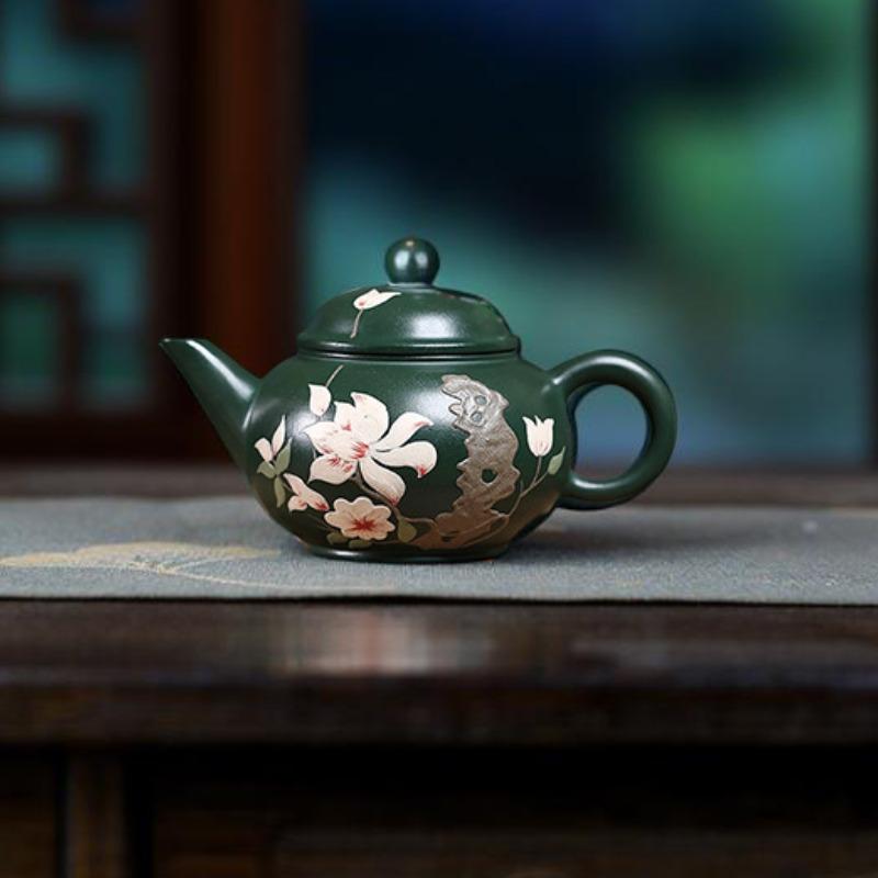

140ml Yixing Purple Clay Teapots Handmade Clay Drawing Level Pot Raw Ore Green Mud Tea Maker Kettle With Filter Zisha Tea Set