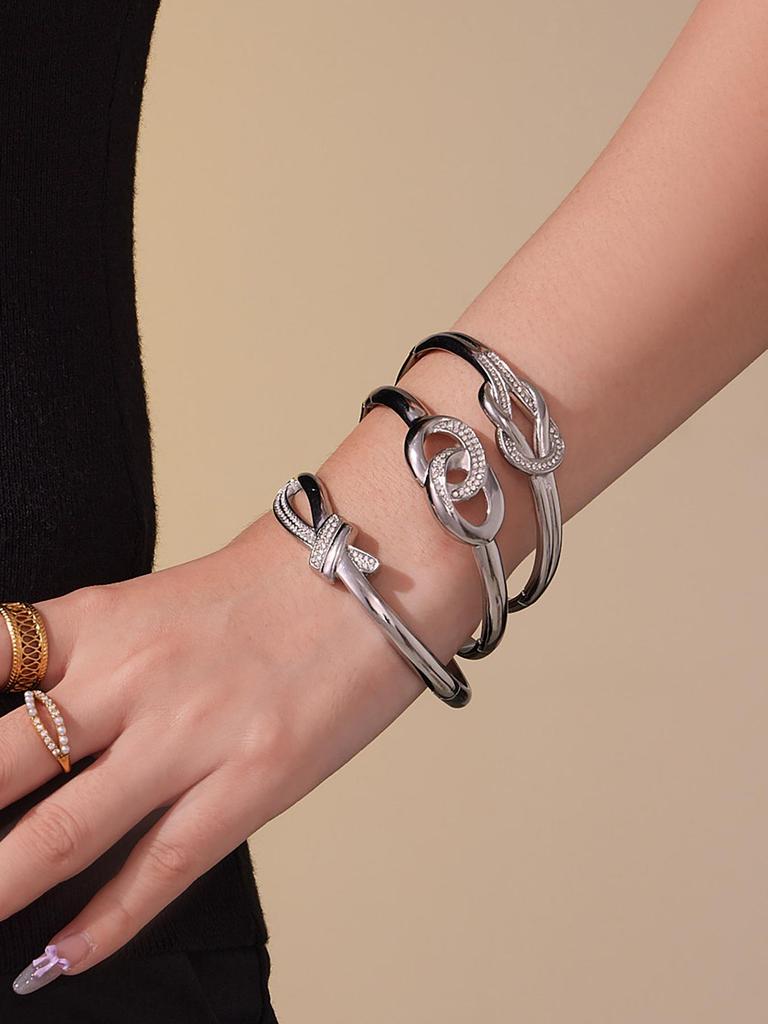 Oumeka Zirkon Doppelring Schnalle Edelstahl Armreif - Europäischer & Amerikanischer Modeschmuck