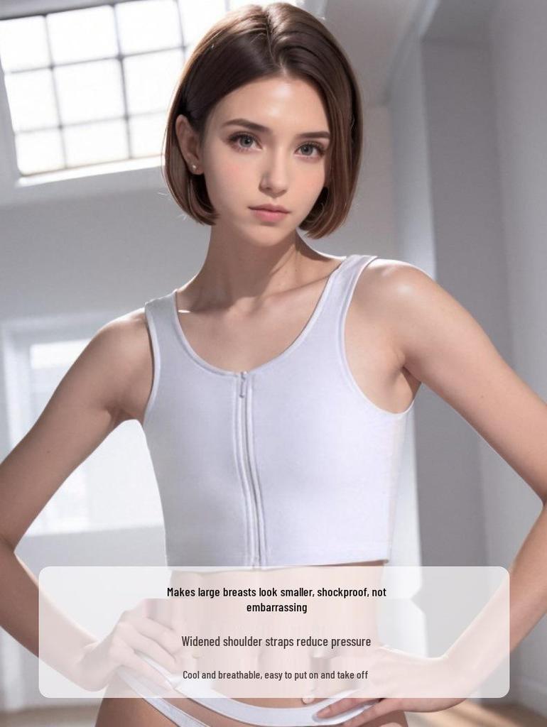 Ice Silk Chest Sculpting Vest for Women - Zipper Binder with Bust Reduction & Body Shaping Features