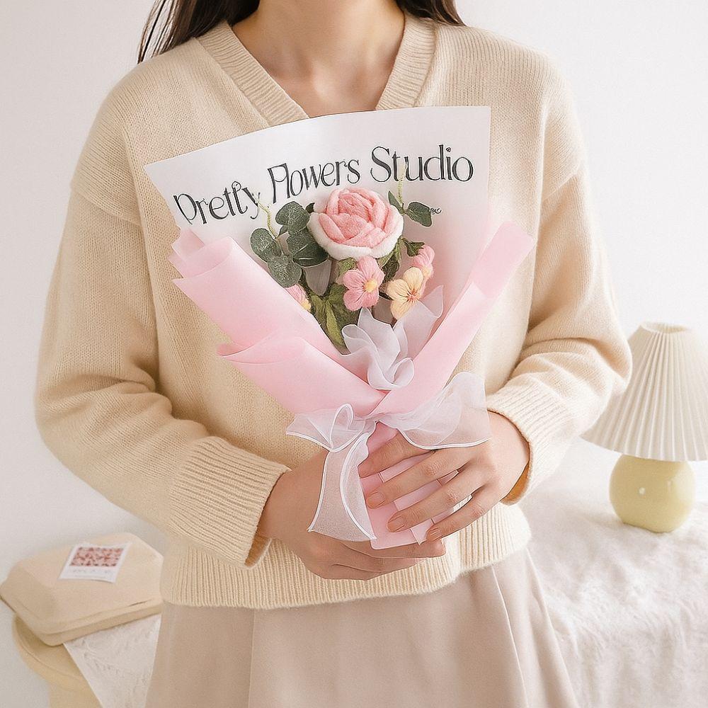 Soft Yarn Handwoven Rose Daisy Bouquet Korean Style Crochet Sunflower Flowers  Anniversary