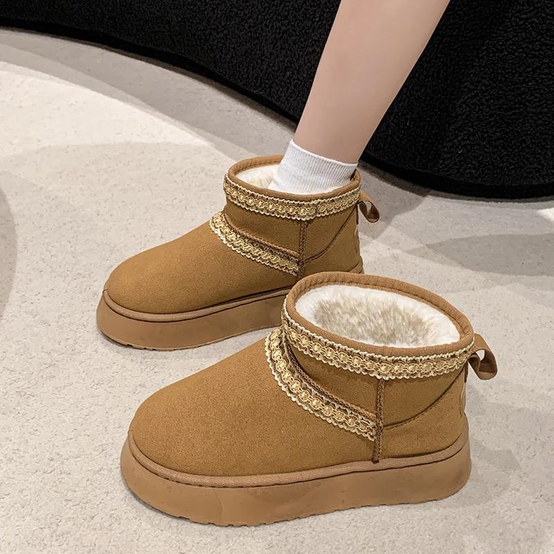 fashion Women's Shoes 2024 Brand Slip-on Women's Boots Fashion Round Toe Daily Boots Women Autumn Short Plush Keep Warm Snow Boots