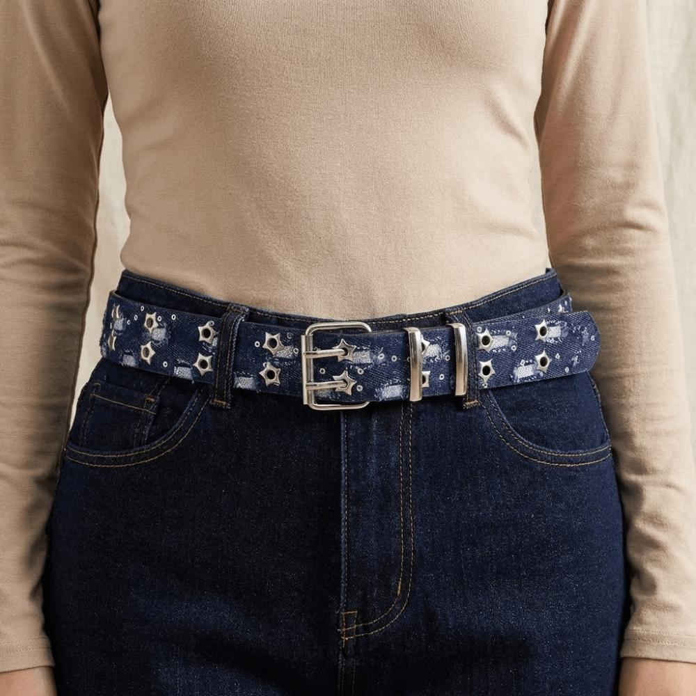 Metal Buckle Denim Waist Belts Cloth Trouser Decor Decoration Star Hole Sequin Belt Female/Girls