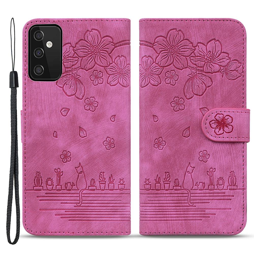 For Samsung Galaxy A34 5G PU Leather Folding Stand Wallet Case Imprinted Cat Phone Shell with Strap