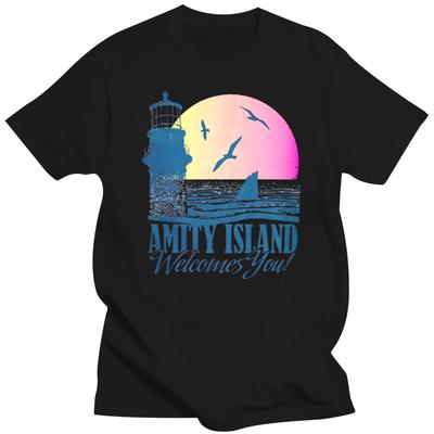 Mode t-shirts noirs pour homme t-shirt t-shirts graphiques Film Les Dents de la Mer Bienvenue à Amity Island T-Shirt Confortable Tee Shirt