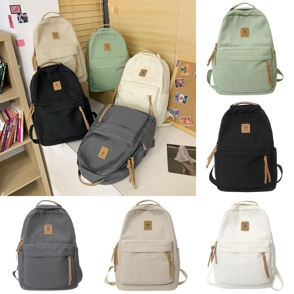 Xm Letter Pattern Solid Color Backpack Casual Student Schoolbag Bag Lightweight