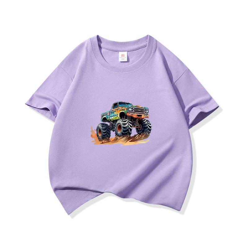 Kids Cotton T Shirt Bold Multicolor Offroad SUV Print Crew Neck Short Sleeve Tee Casual Boys Girls Summer Tops