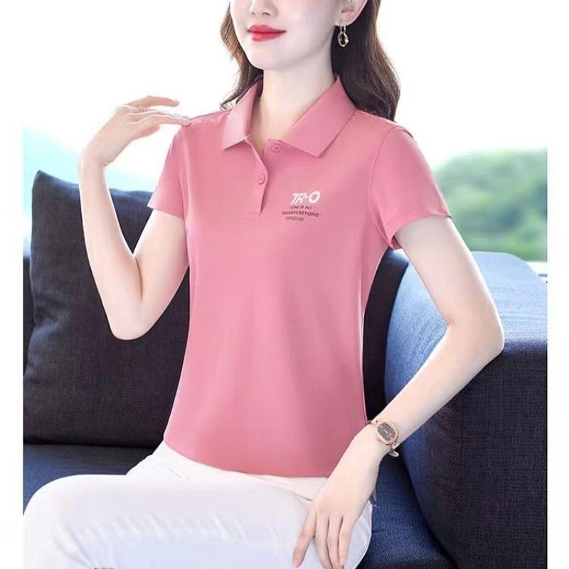 Summer Sports POLO Shirt Printed Short-sleeved T-shirt Women's Lapel Top