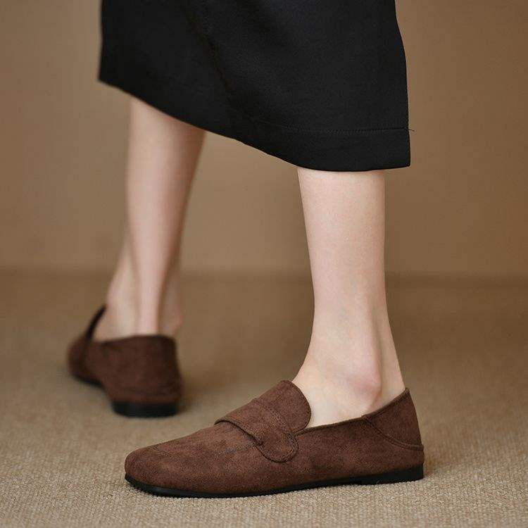 Retro loafers z płaską podeszwą, niszowe, pojedyncze buty damskie, 2025 nowość wiosna-jesień, brytyjskie buty typu one-pedal, z miękką podeszwą, Doudou