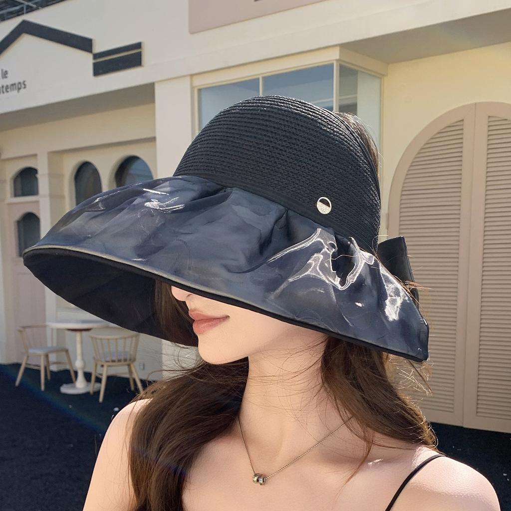Summer Big-Brimmed Sunscreen Visor Hat Women'S Fashion Versatile Empty-Top Straw Sun Hat Seaside Travel Wide-Brimmed Hat