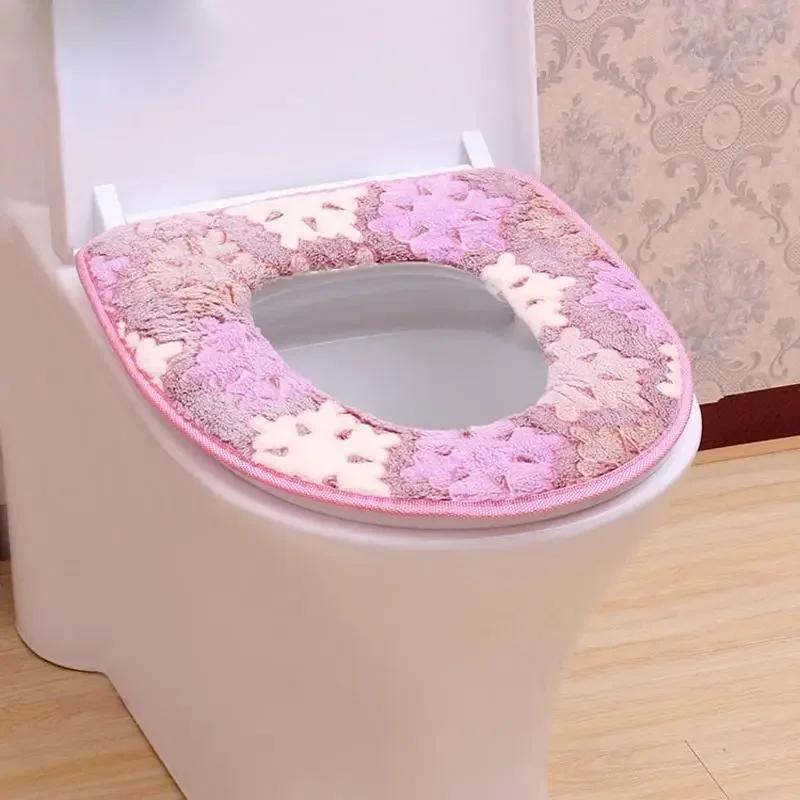 1 Piece Bathroom Heater Washable Cloth Toilet Seat Cover Toilet Seat Warming Pad Toilet Seat Set