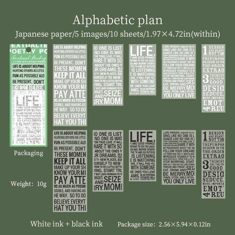 

10 sheets Kawaii Scrapbook English Text Collage Material Sticker Creative Aesthetics Decor Journaling supplies School stationery