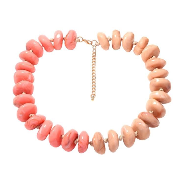 Resin Bead Strand Necklace With Color-Block Detail, Extender Chain Fit and Statement Styling for Daily Outfit Pairing