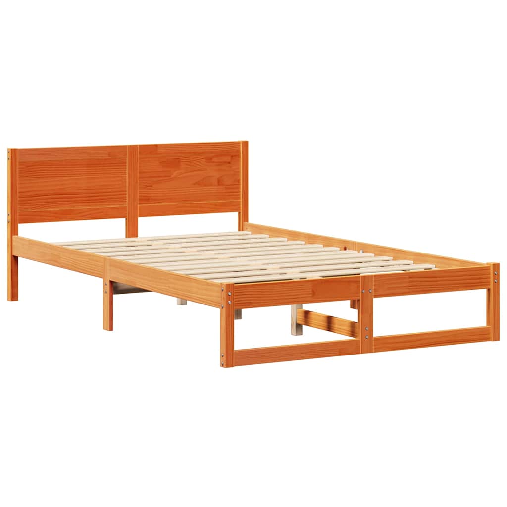 Bed Frame Wax Brown 140 X 190 Cm Solid Pine Wood