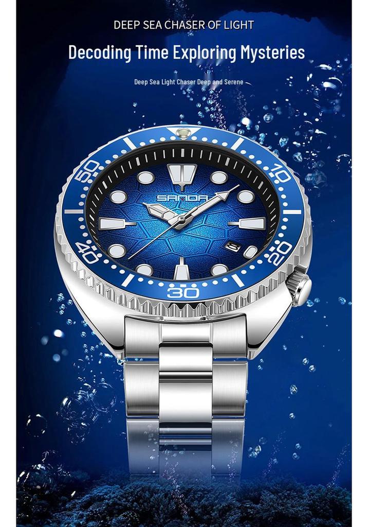 SANDA Men's Quartz Watch: Luminous, Calendar, Rotating Bezel, Waterproof, Business & Casual.