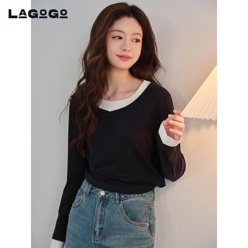 LAGOGO Women s Faux Two-Piece T-Shirt L