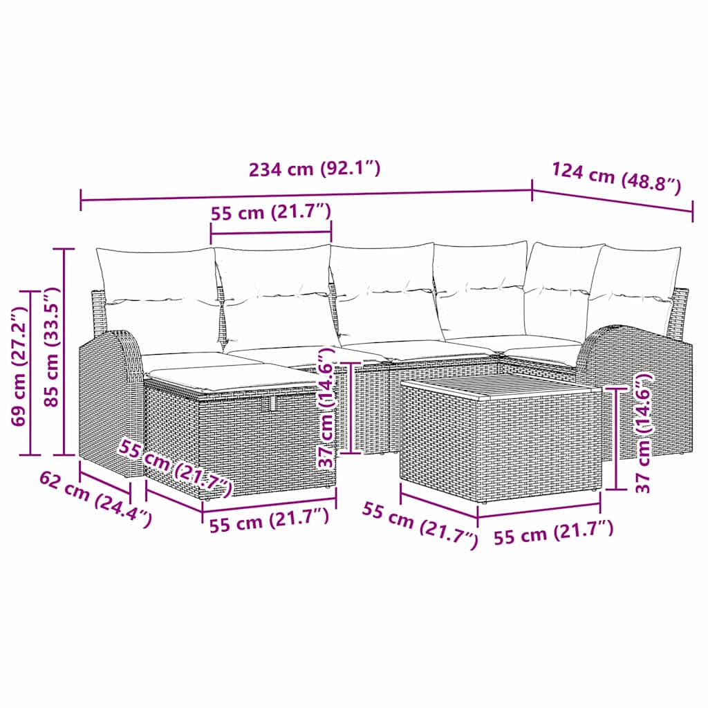 Garden Sofa Set with Cushions and Storage 7 Pcs Beige Poly Rattan