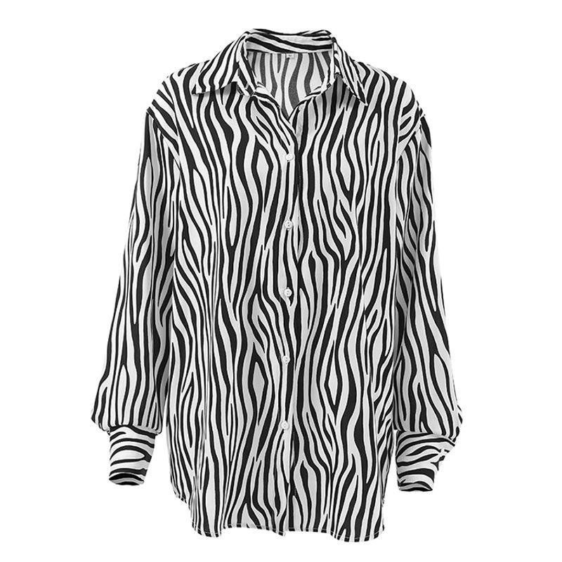 

Fashion 2025 Spring Blouses Zebra Stripes Fashion Long Sleeve Top Street Black L(Suggested 57.50 kg-62.50 kg)