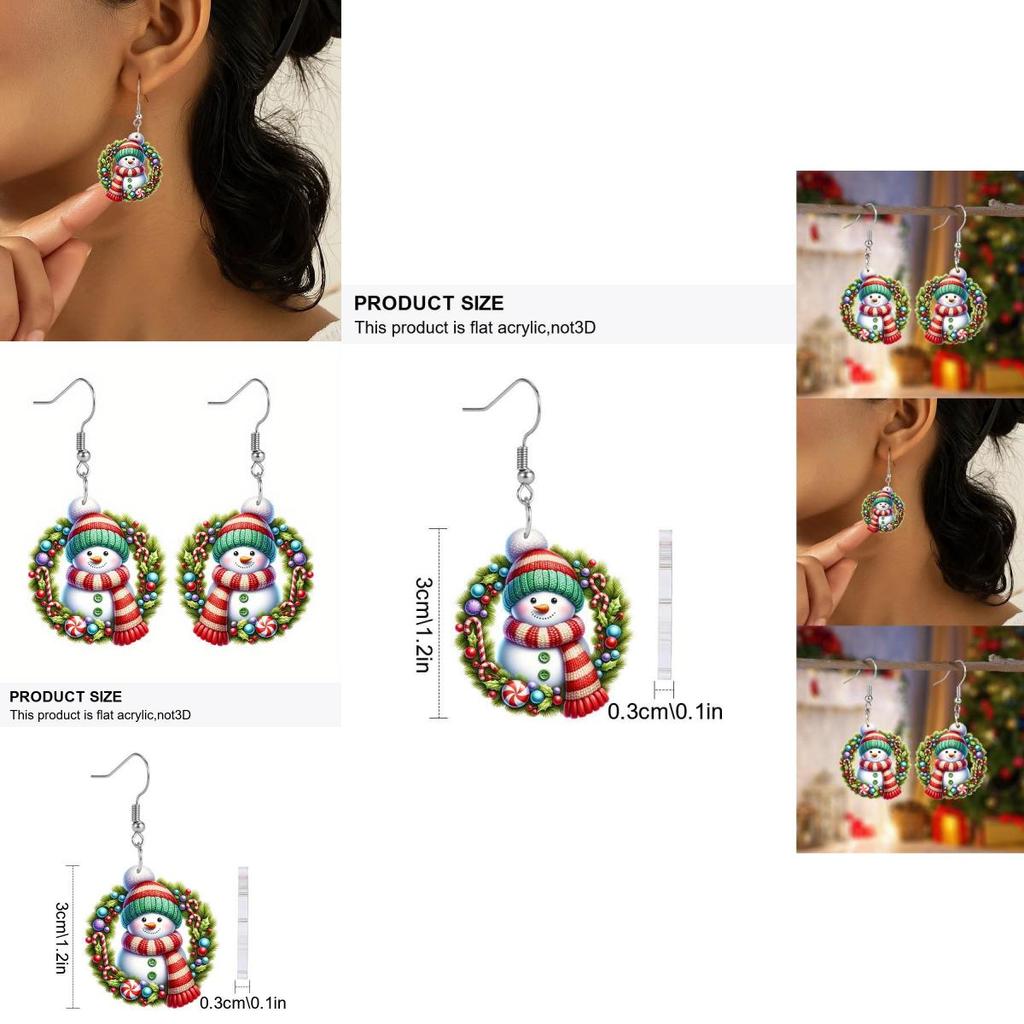 Christmas Acrylic Snowman Earrings With Round Design For Christmas Party Decor