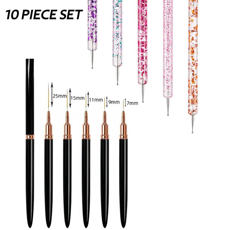 10 Pcs Nail Art Liner Brushes Set Classic Acrylic Liner Nail Dotting Pens Painting Nail Design Pen Professional Manicure Tool