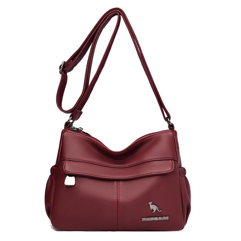 Middle-Aged Mother Bag Multi-Layer Women's Bag PU Shoulder Bag Large Capacity Lightweight Crossbody Bag