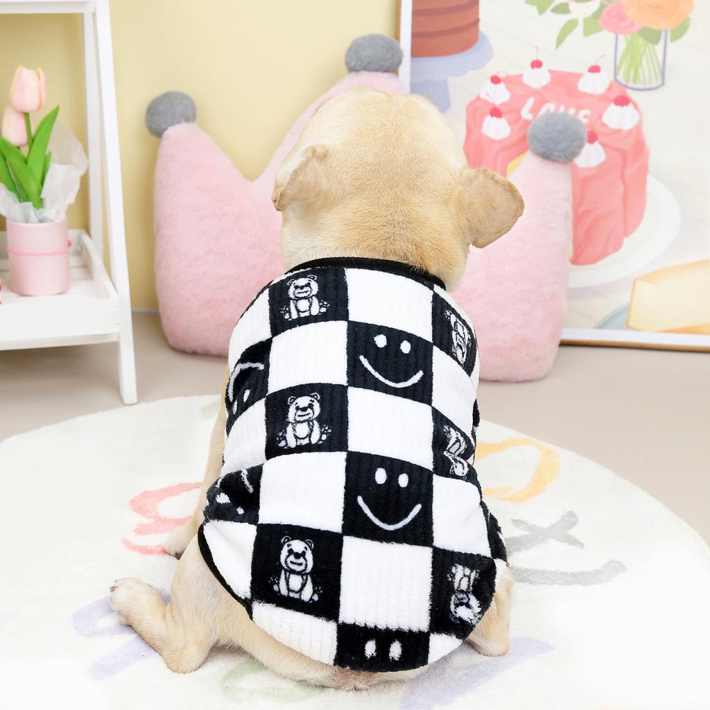 French Dou Clothes Autumn and Winter Clothes Plus Velvet Cotton Pug Fat Pet Dog Clothing 22 Bulldog Checkerboard Velvet Vest