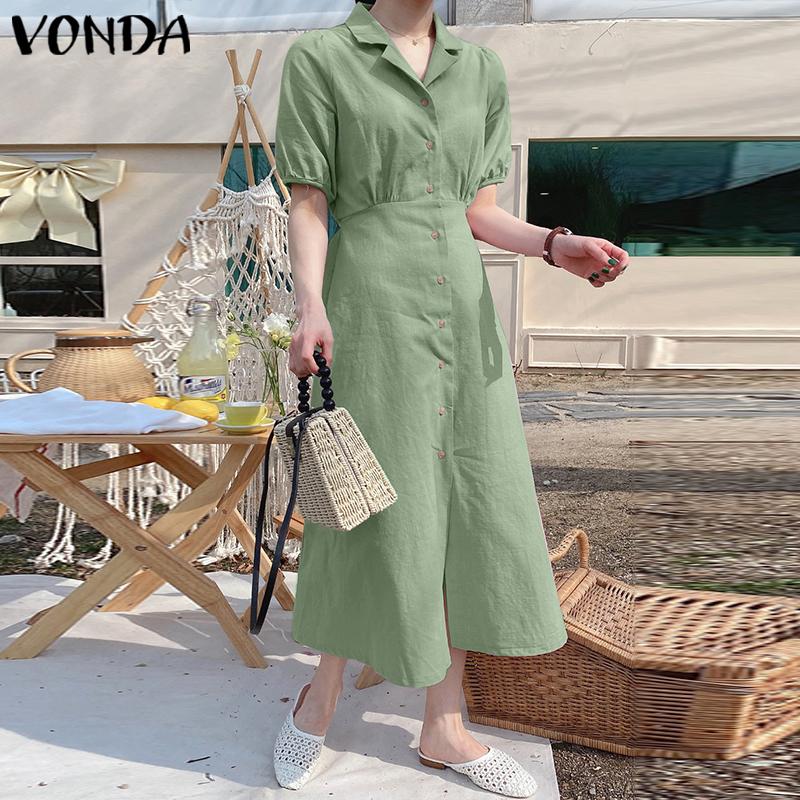 

VONDA Летнее женское однотонное длинное платье с коротким рукавом
