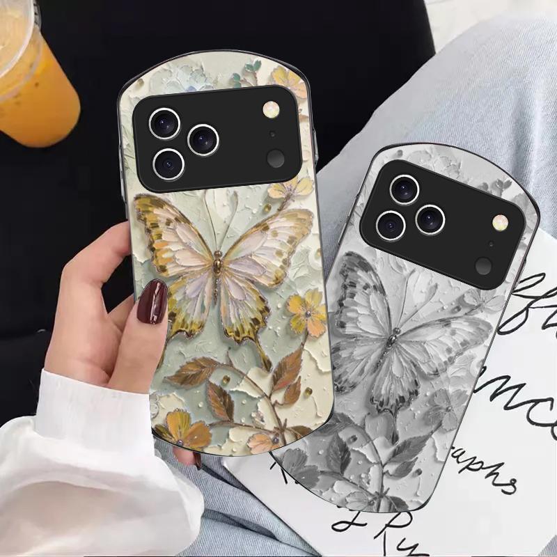 Elegante roze vlinder Voor iPhone 17 Air 16 15 14 Pro 13 Plus 12 mini 11 Pro Max XR X 7 8 Elliptische Gehard Glazen Telefoonhoes