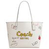 City 33 Estampa Esboço Logo da Marca Bolsa Tote de Couro Bolsa de Compras Bolsa de Ombro Grande Feminina Branco Giz