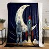 Astronaut and Rocket Launch Scene Patterned Flannel Blanket Perfect for the Bedroom Living Room, Sofa, or a Little Nap