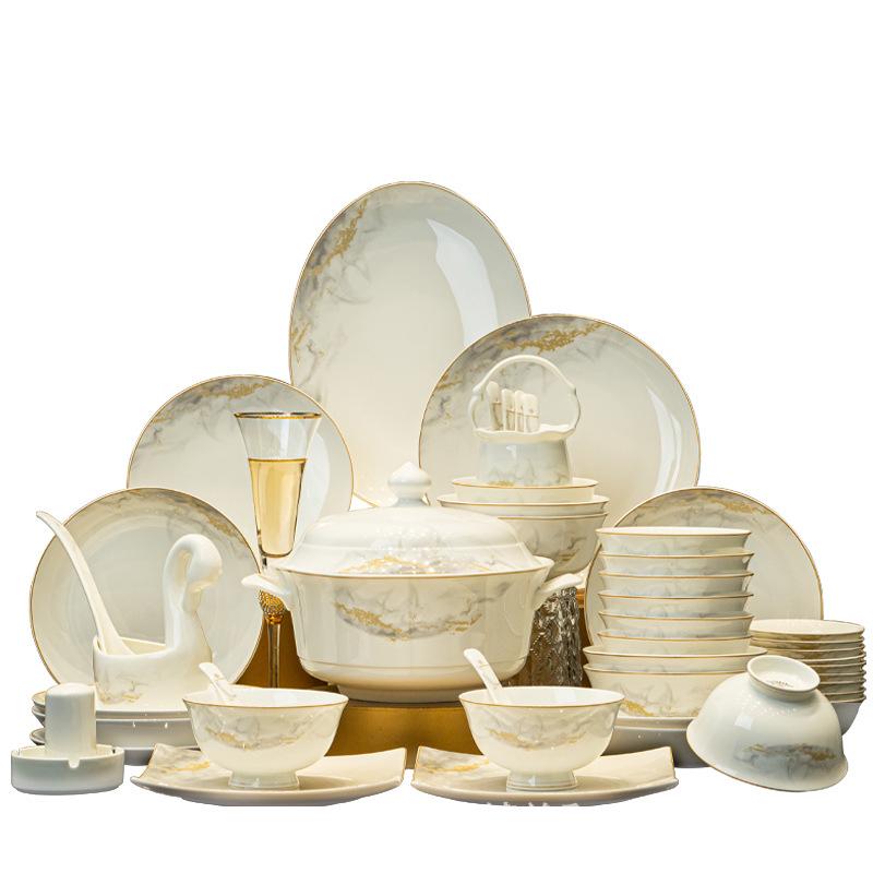 2024 New Luxury Glazed Ceramic Bowl and Plate Set with Chopsticks – High-Temperature Housewarming Gift