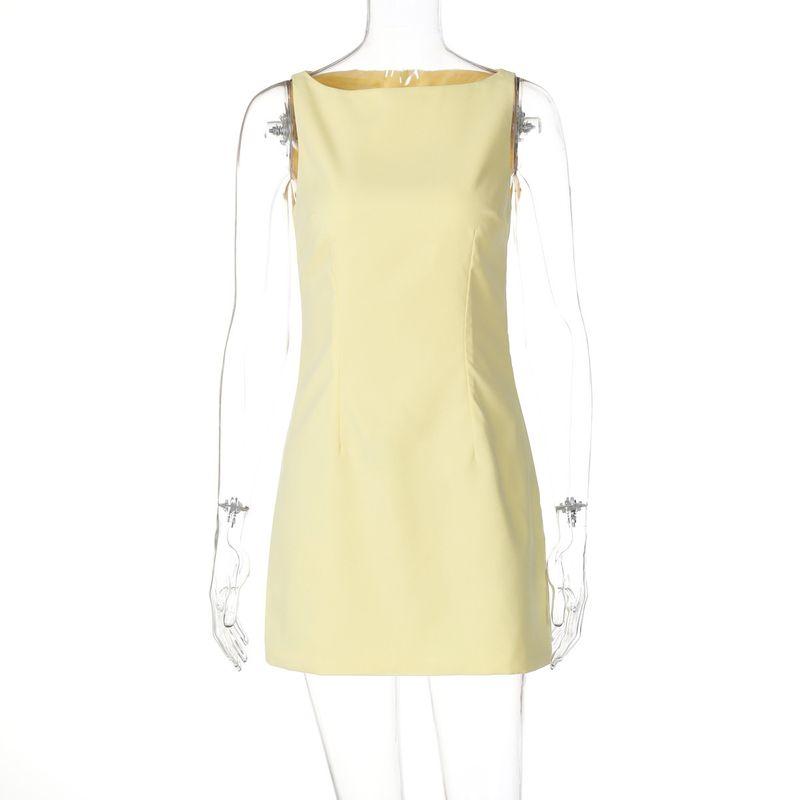 

Solid Color Double-Layer Woven Dress Pure Color Double-Layer Woven Sleeveless Dress Yellow L