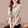 women striped button down shirt collared long sleeve casual loose fit blouse