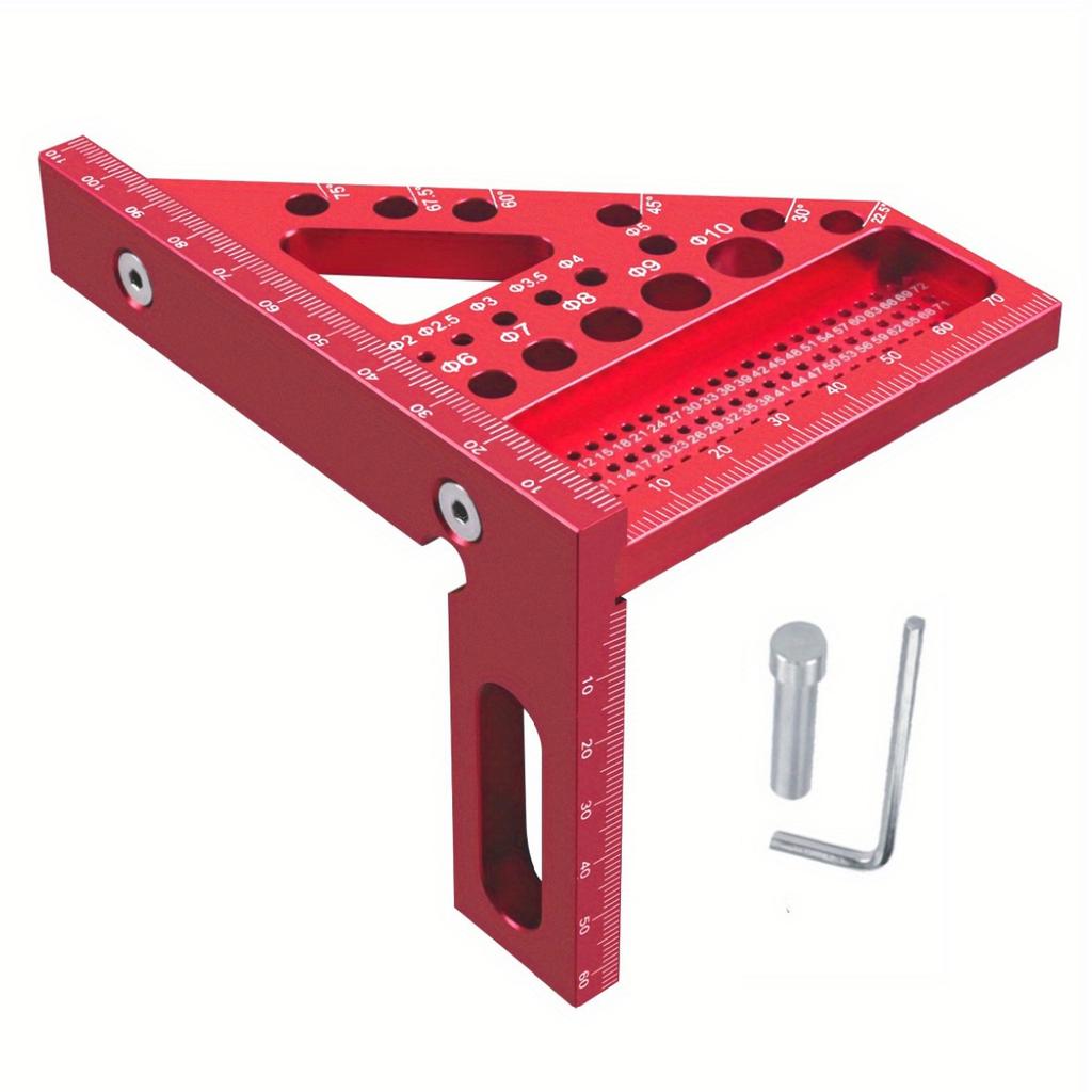Multi-angle Set Square with Angle Positioning Dowel Pin and T-sqaure Scribing Holes,with Small Angle Triangle Ruler 3D Scribing