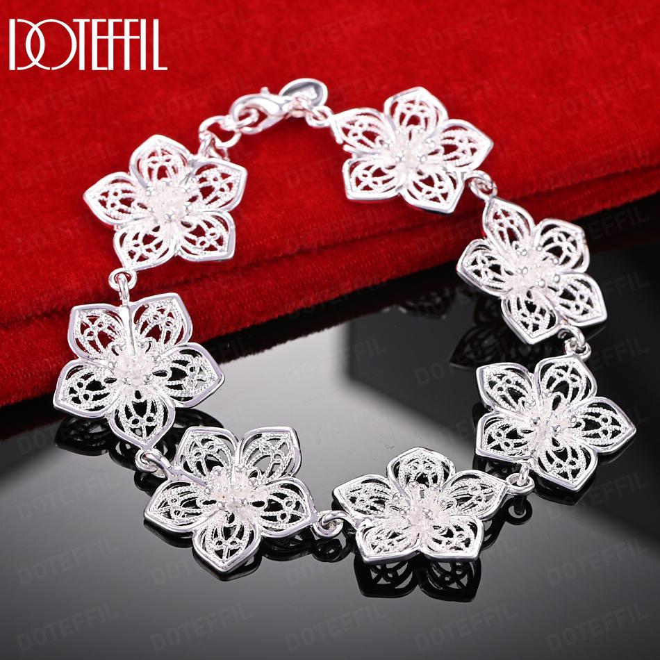 925 Sterling Silver Charming Flower Bracelet - Wedding Fashion Gift Jewelry